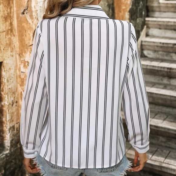 White Striped Shirt Button Up / Down Long Sleeve, Collar - Picture 4 of 8